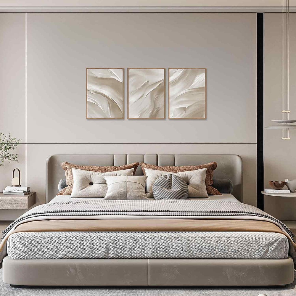 myusuar 3 Piece Large Modern Abstract Framed Wall Art For Living Room, Beige ...