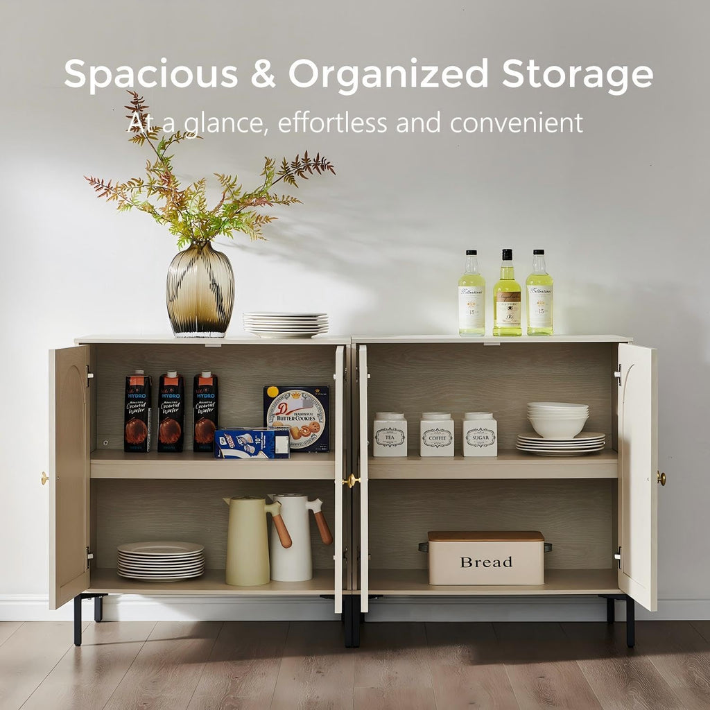 IFGET 34" Tall Modern Arched Sideboard Buffet Cabinet with Storage, Cream