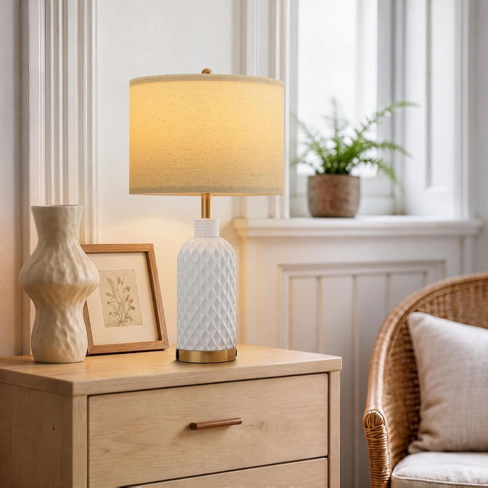 SIBRILLE 25" Ceramic Table Lamps Set of 2, White, USB-C/USB-A & AC O...