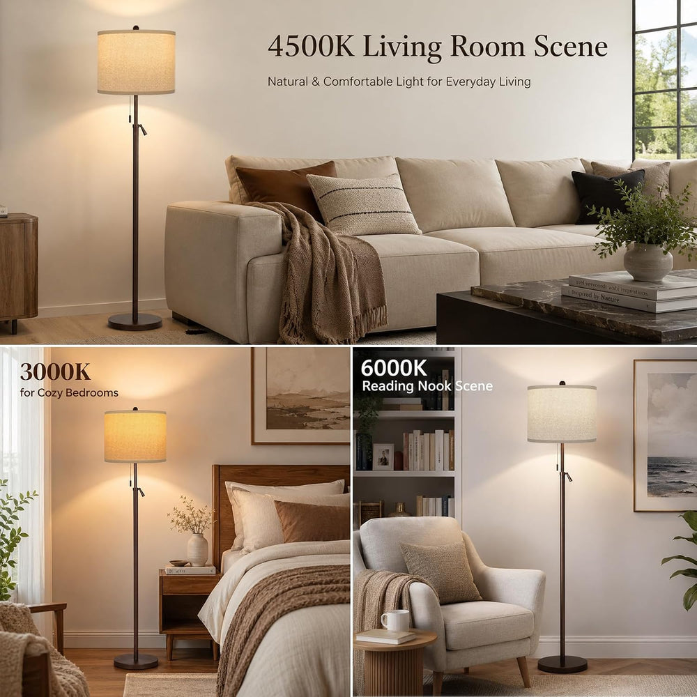 61-69" Adjustable Floor Lamp, Tall Standing Lamp, 3Way Bulb, Pull Chain