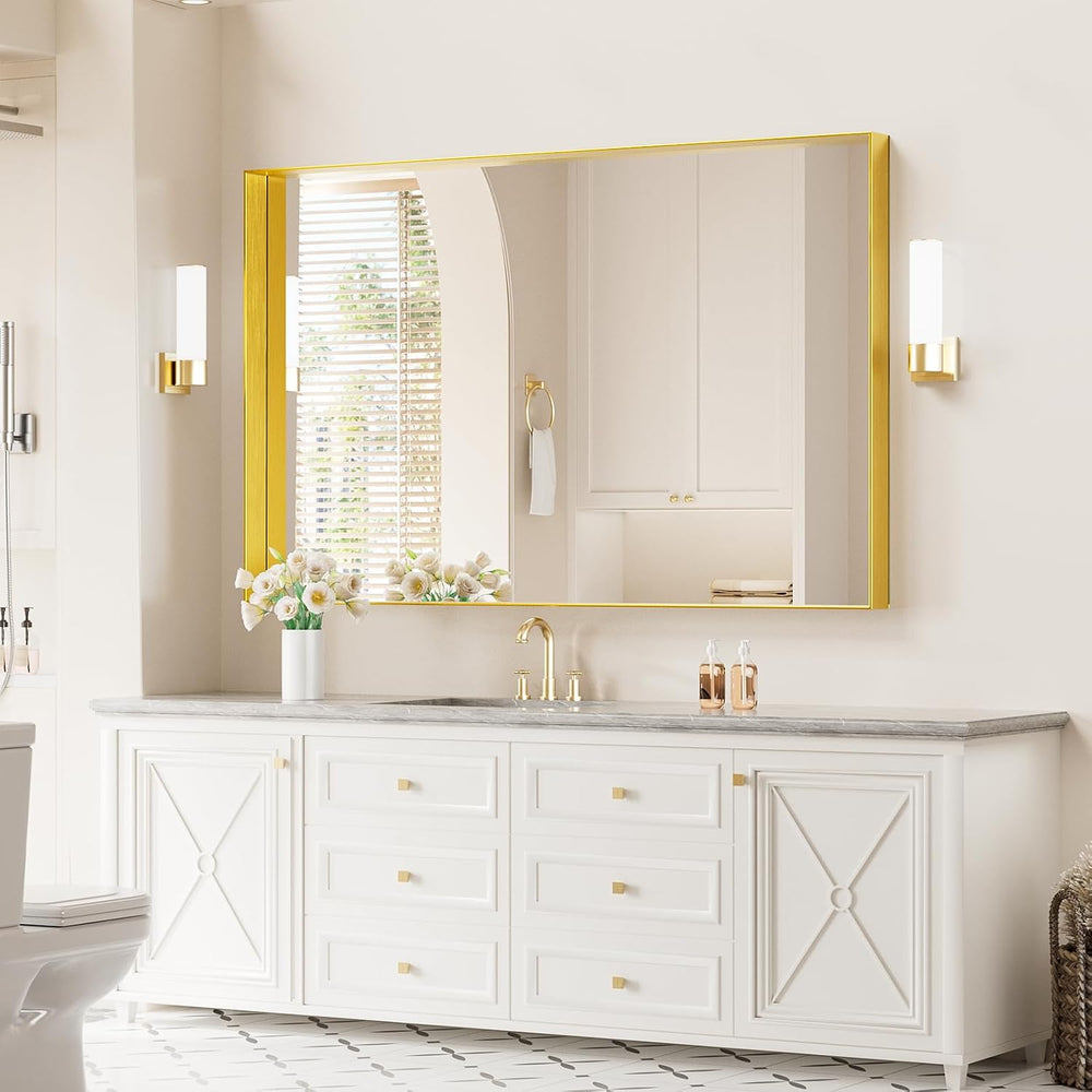 Koonmi Bathroom Wall Mirror, 47x30 Gold Mirror for Over Sink