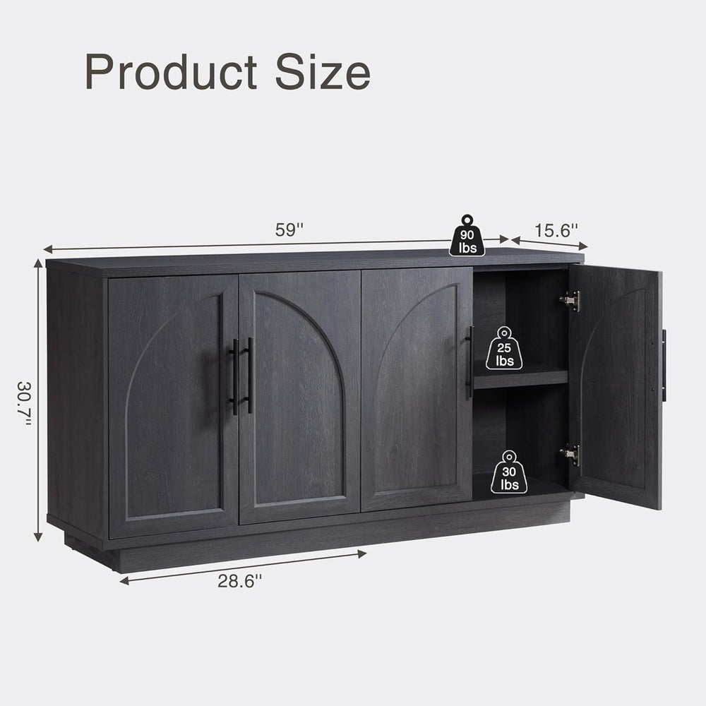 Fatmok Buffet Cabinet with Storage, 59'' Modern Arched Sideboard Cabi...