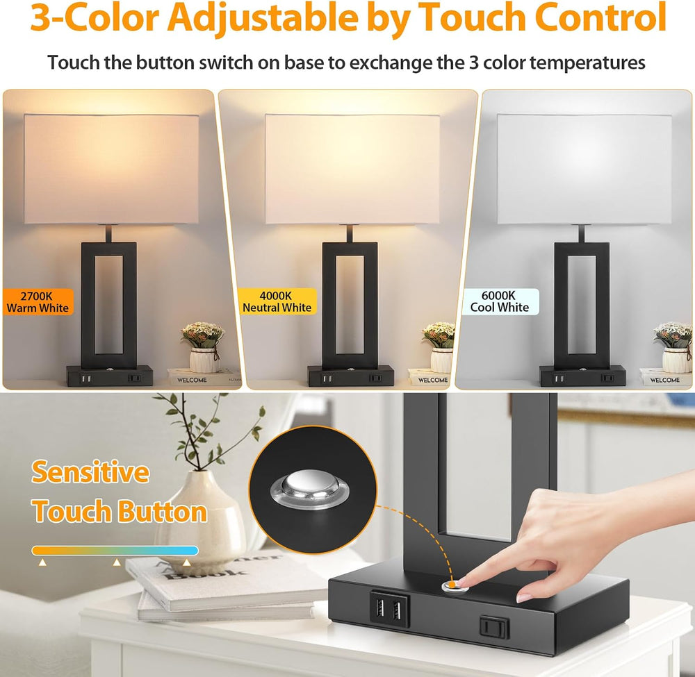 27.2’’ Tall Black Table Lamps for Living Room Bedroom, Bedside Touch Control ...