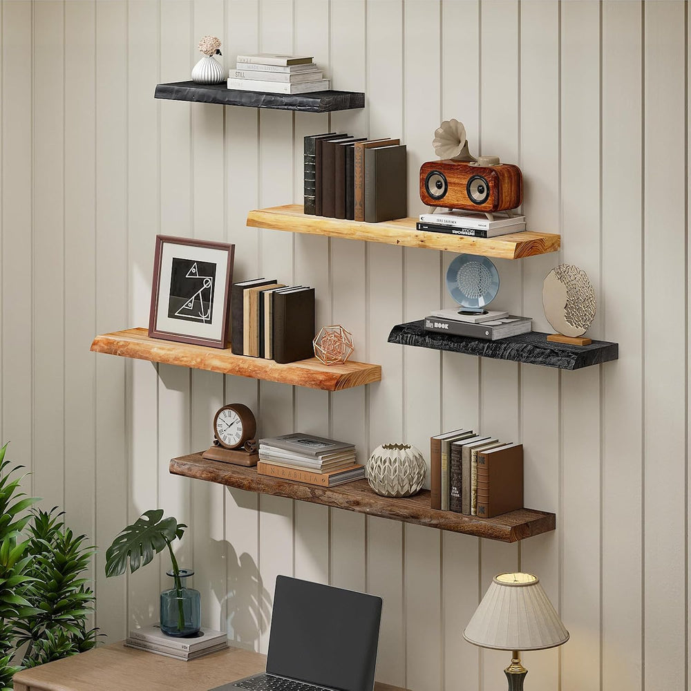 SAUMONIERES Live Edge Floating Shelves for Bedroom Living Room Wall Mounted S...