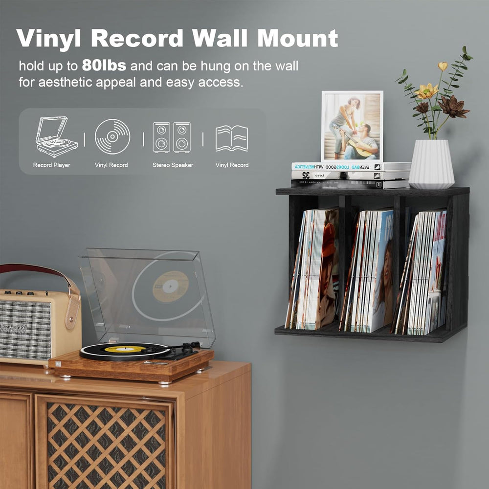 Emfogo Vinyl Record Storage, Record Player Stand Wall Mount Up to 80-100 Albu...