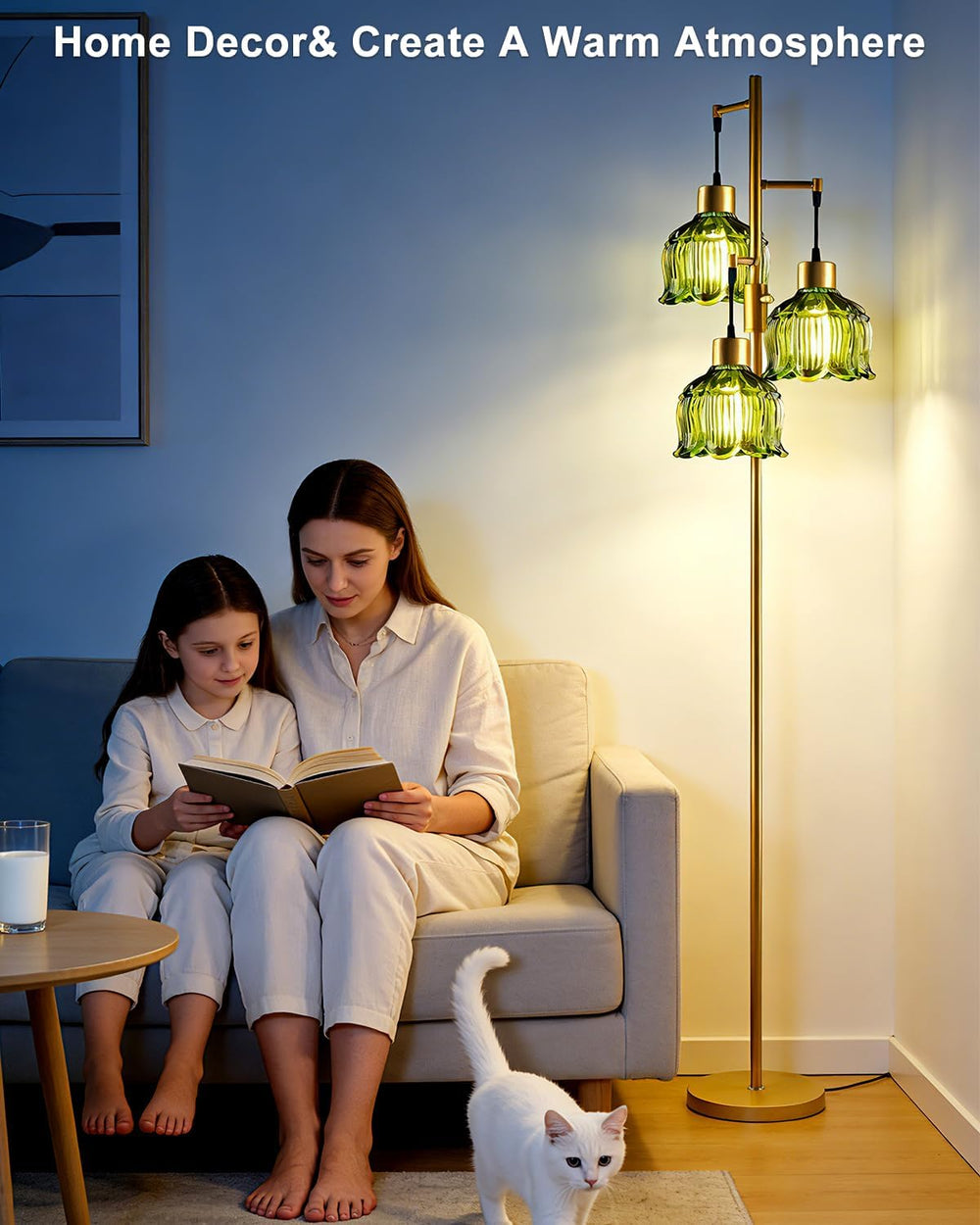 Lightdot Floral Floor Lamp Dimmable Floor Flower Lamp Green Glass Shade