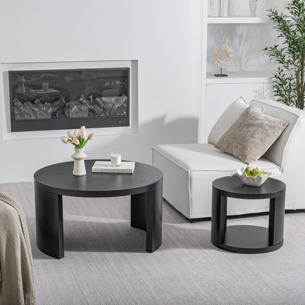 Round Nesting Coffee Table Set of 2, 31.5 & 18 in, Black