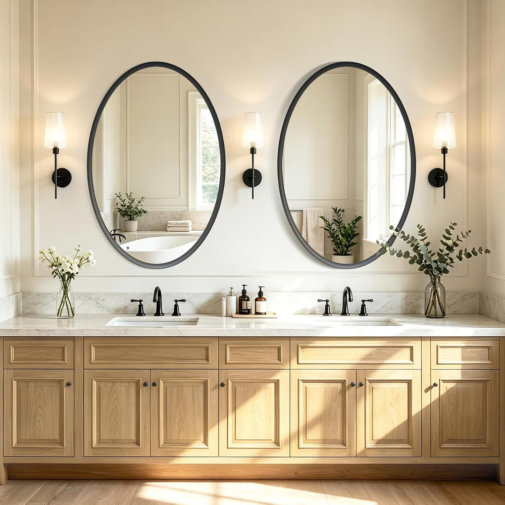 USHOWER Black Oval Bathroom Mirror, 24x36 Inch Oval Mirror