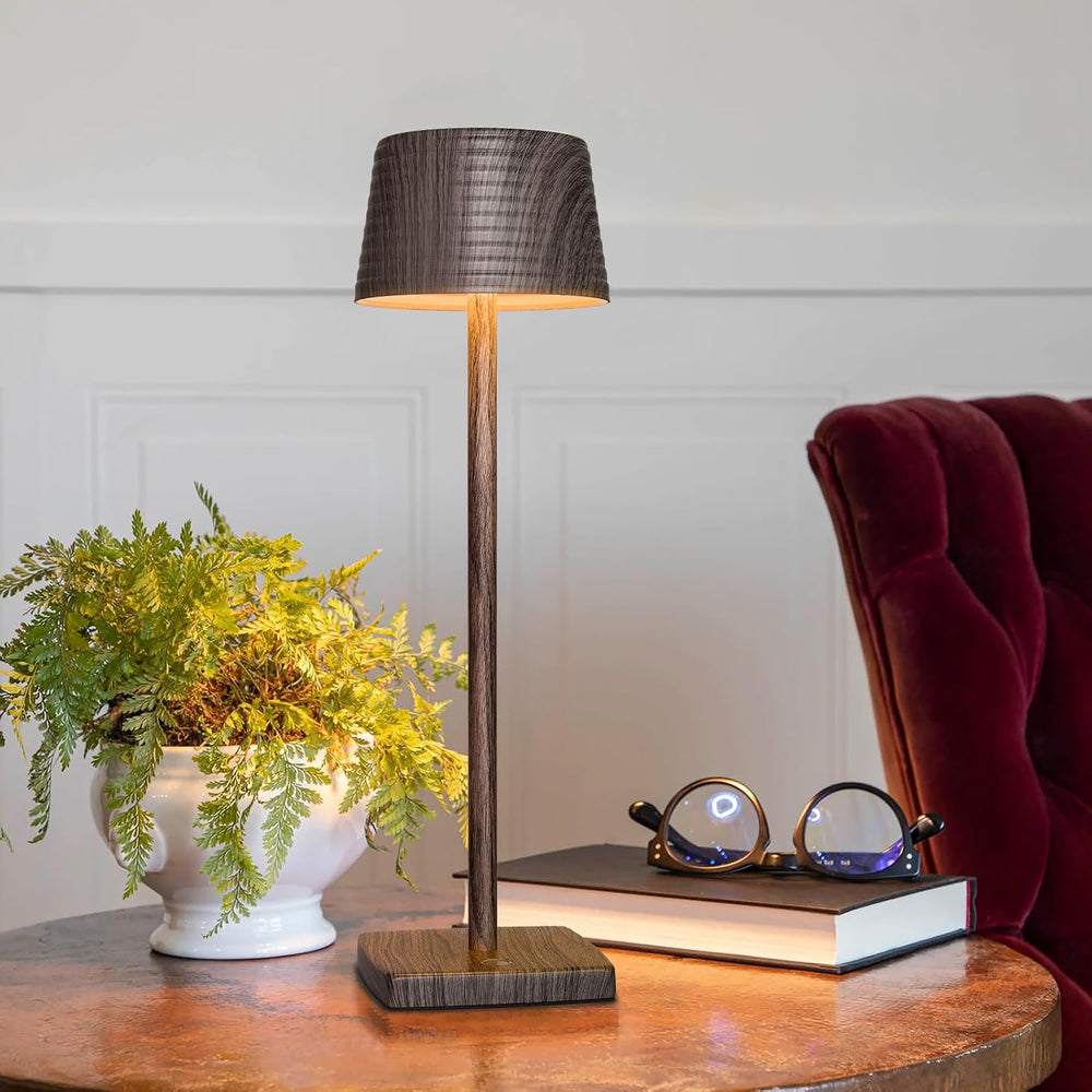 Cordless Rechargeable LED Table Lamp Set of 2, Walnut