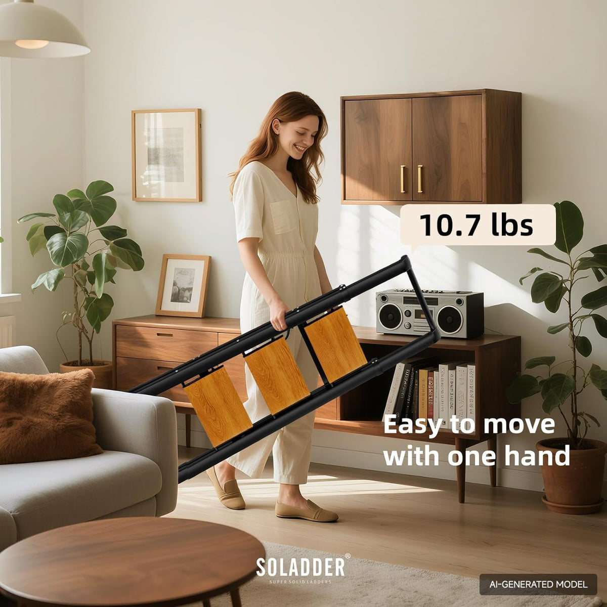 SOLADDER Folding 3 Step Ladder with Handrails,Foldable Step Stool
