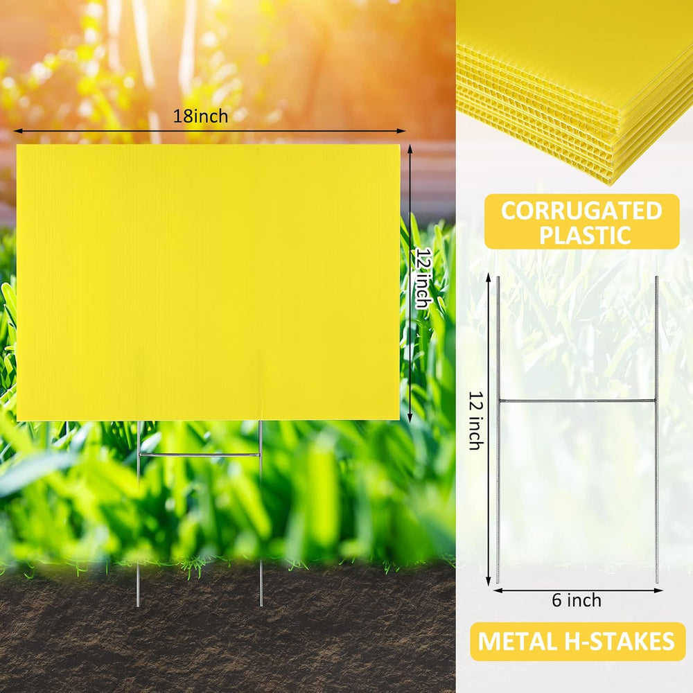Reginary 24 Sets Blank Yard Signs with Stakes for Lawn, 12 x 18 In, Yellow
