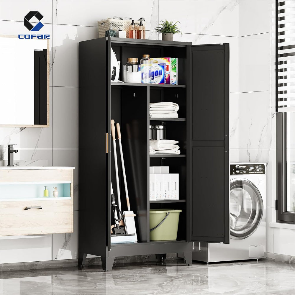COFaR Wardrobe Closet with Doors, Metal Bedroom Armoire with Adjustable Hangi...