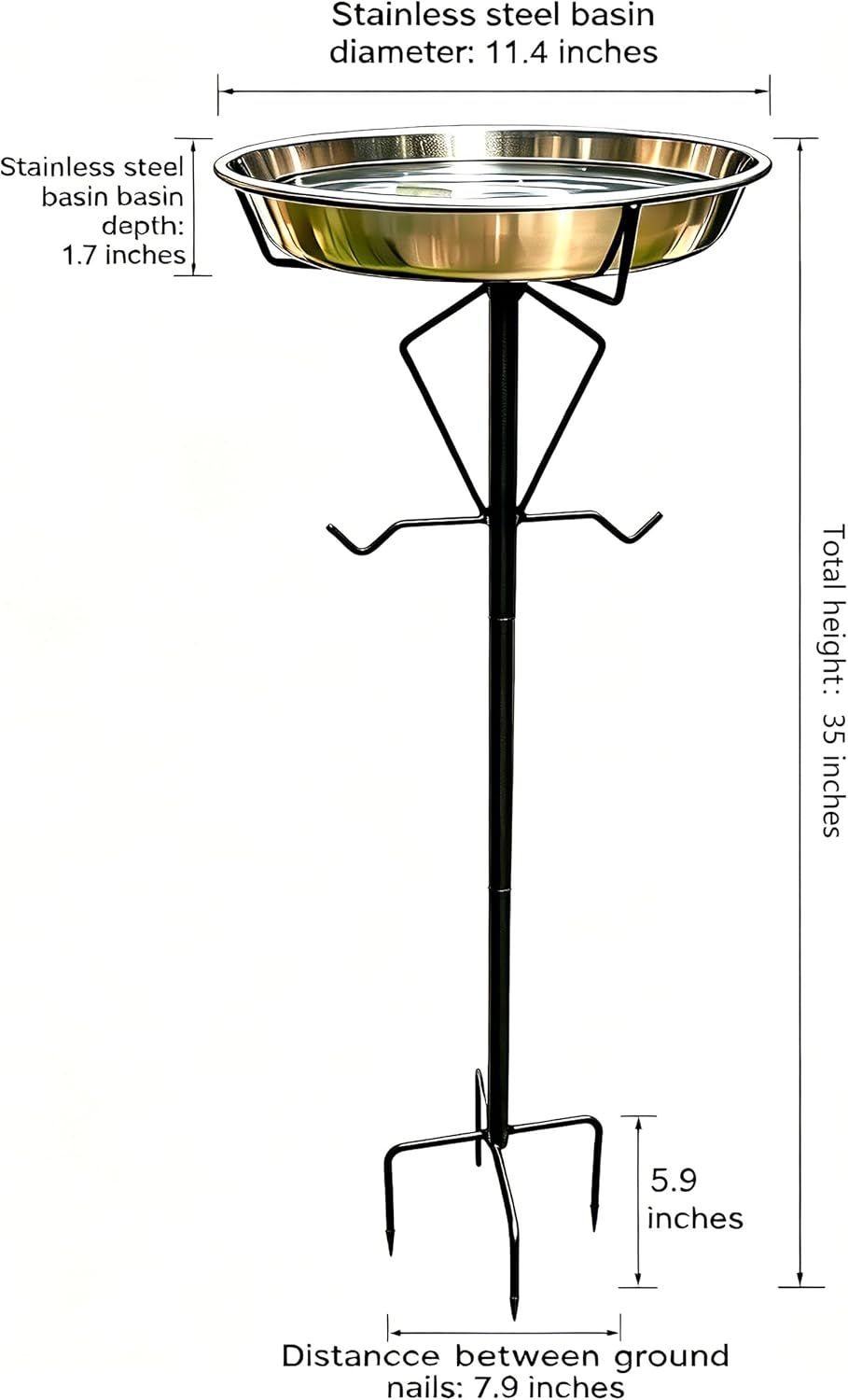 Kingson 35-Inch Outdoor Bird Bath with Metal Ground Stake, 11.6" Rust-Pr...