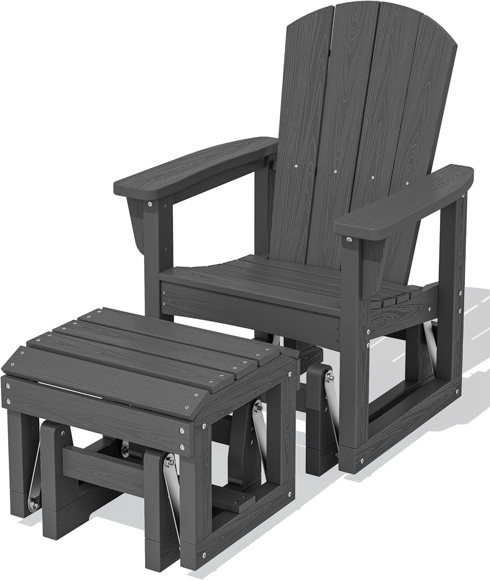 SERWALL HDPE Outdoor Glider with Ottoman, All-Weather Patio Glider Rocker
