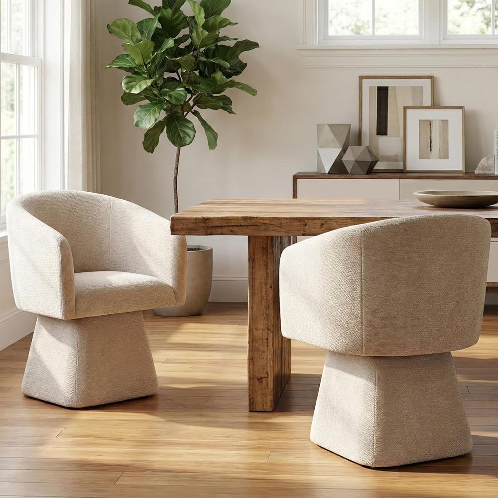 VKNOW Upholstered Swivel Dining Chairs Set of 2 with Barrel Back and Arm