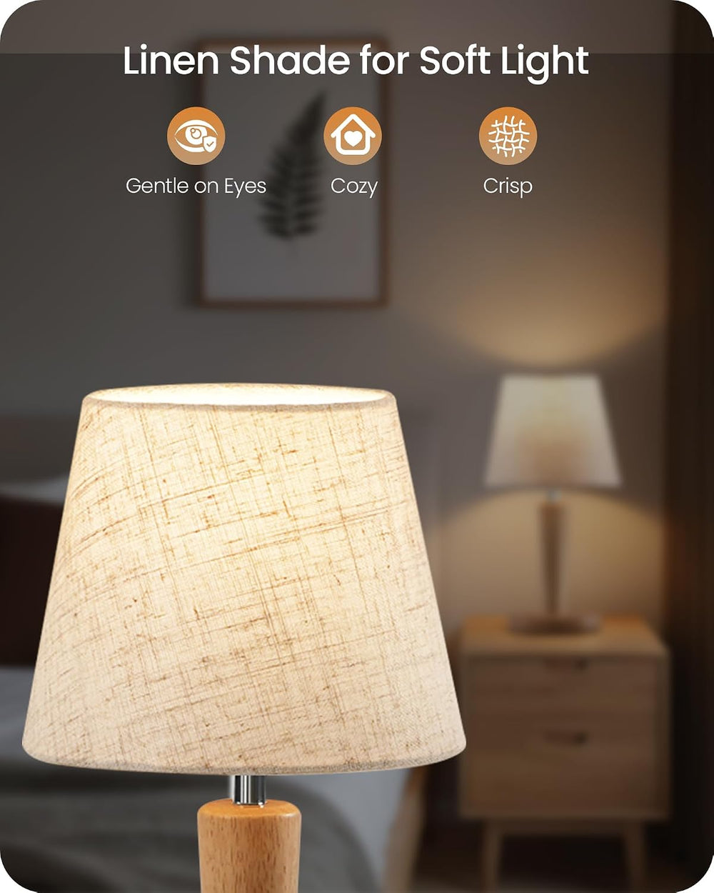 12" Wood Bedside Table Lamps Set of 2, Small Desk Lamps for Small Places...