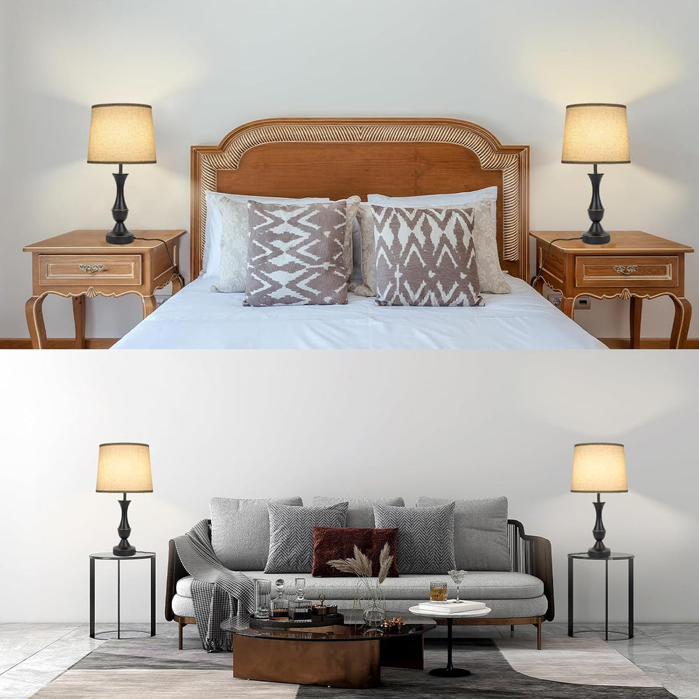 LALISU Touch Table Lamps Set of 2, Farmhouse Table Lamp with USB Charge