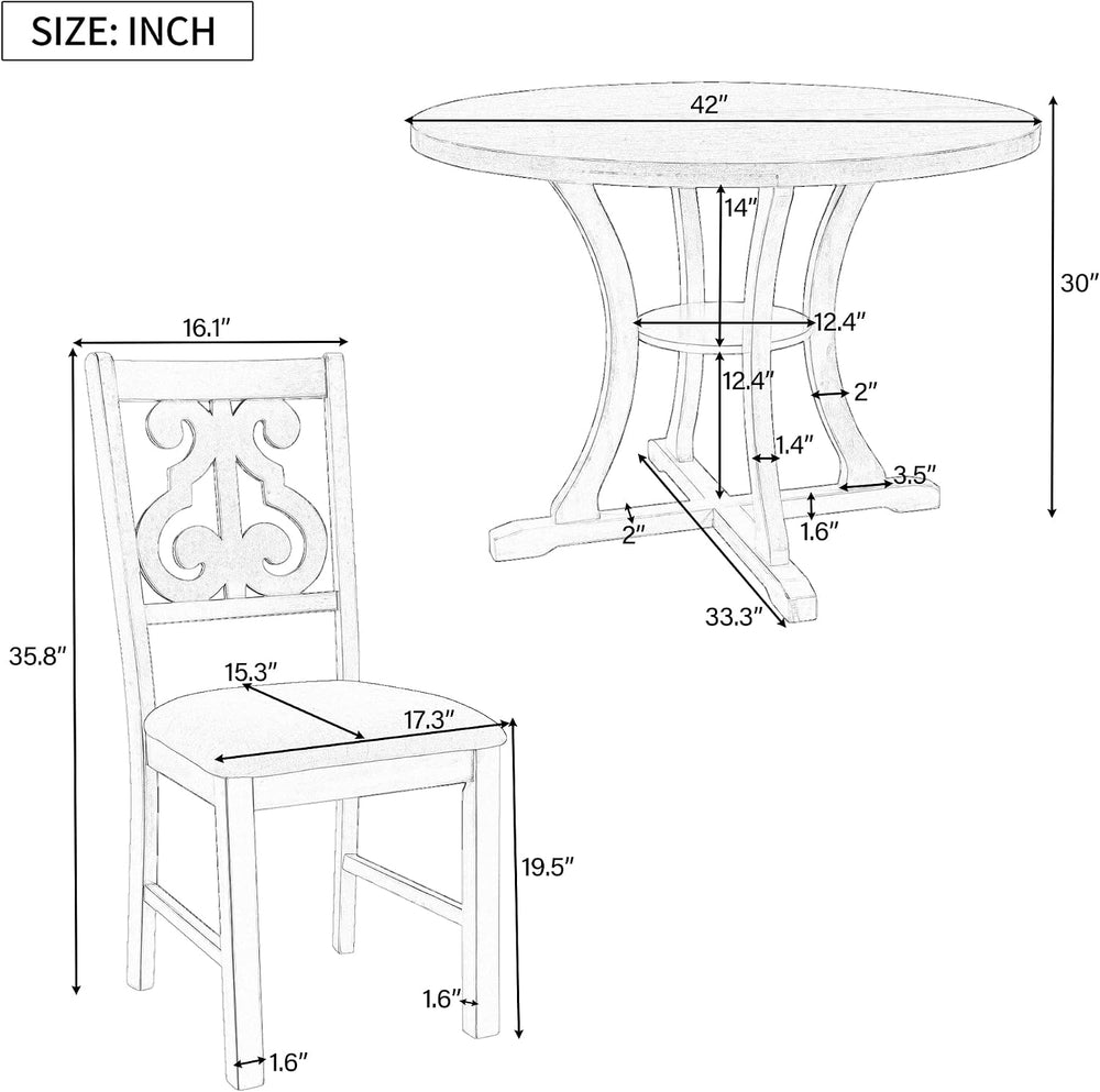 Harper & Bright Designs 5-Piece Round Table Set with Shelf, Wooden Family...