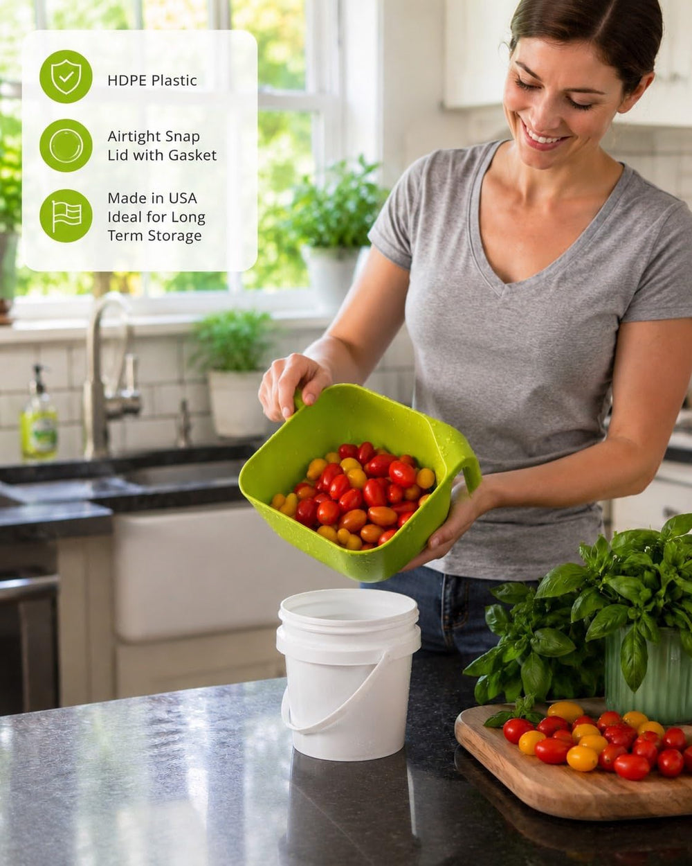 House Naturals 1 Gallon White Bucket with Gasket lid - Food Grade containers ...