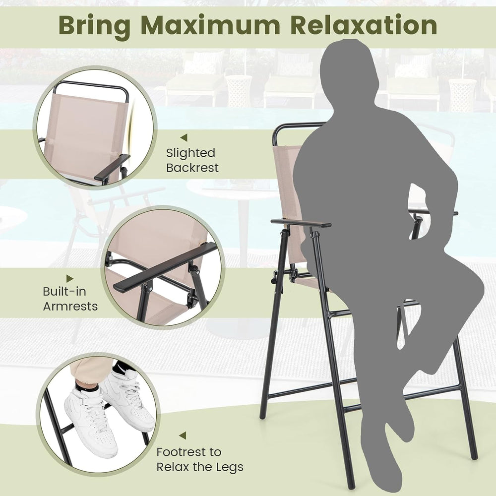 GIANTEX Outdoor Folding Bar Chair Set of 2, Counter-Height Patio Chairs with ...