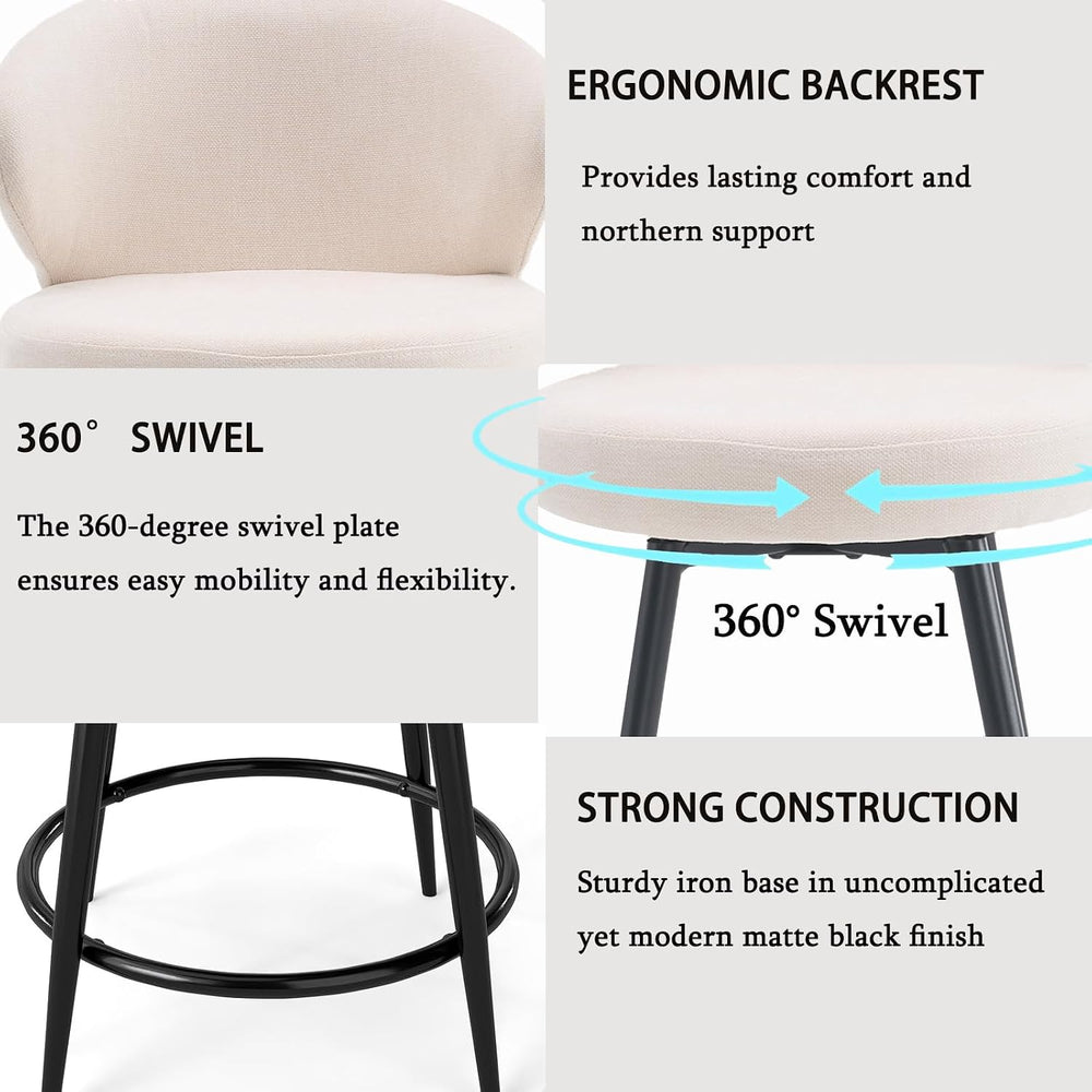 Bar Stools Set of 2, 360° Swivel Breathable Fabric Kitchen Counter Height Sto...