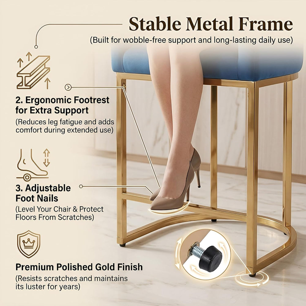 HNY Modern Counter Height Velvet Fabric Upholstered Counter Stools Set of 3, ...