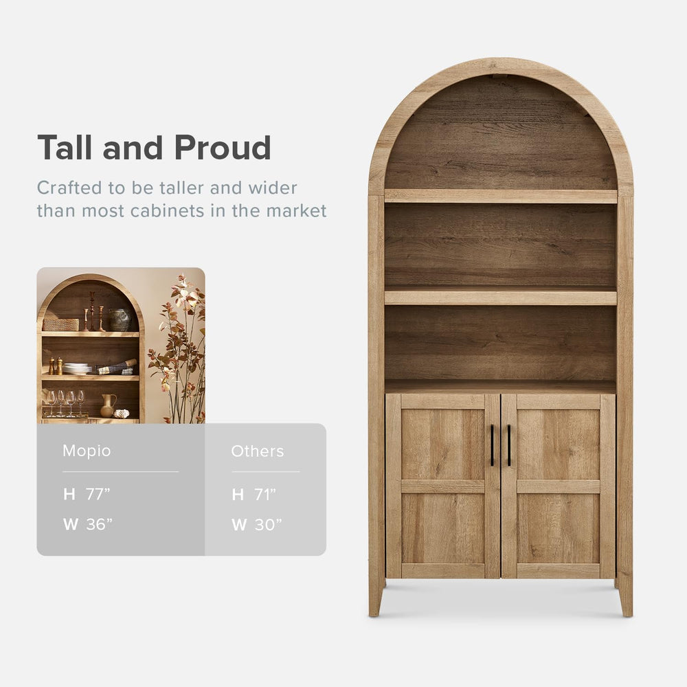 mopio Lauren 77.4" Bookcase, Storage Cabinet, Pantry (Oak)