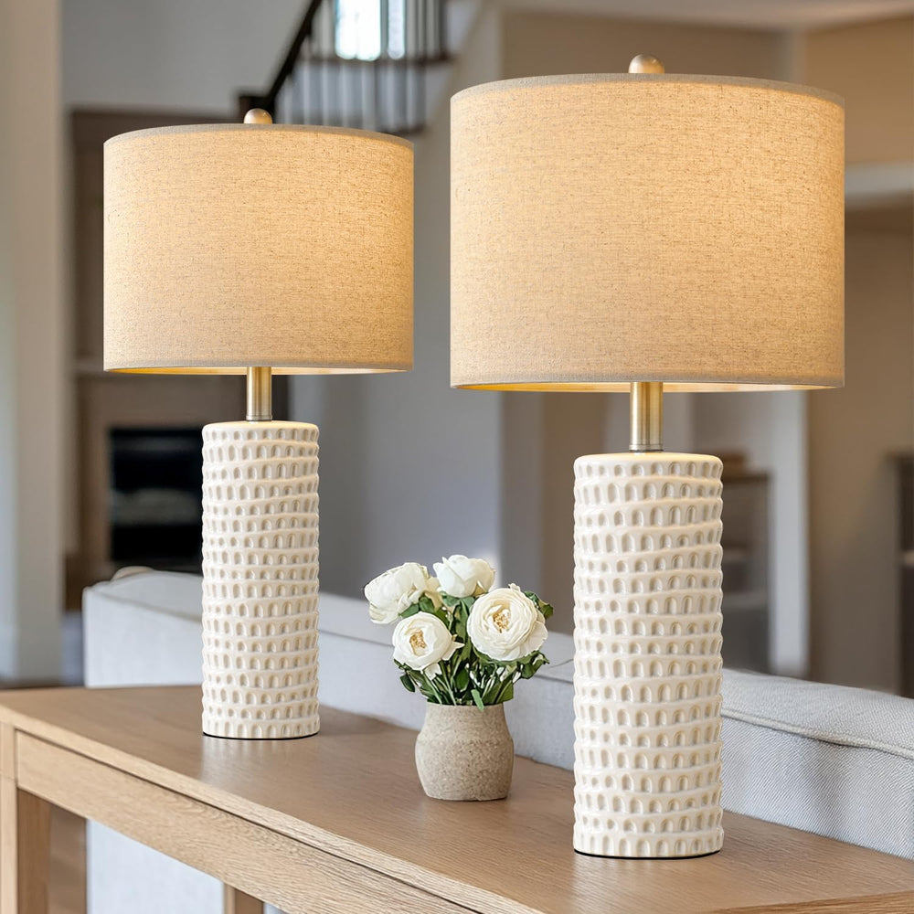 PORTRES 24" Farmhouse Ceramic Table Lamps Set of 2 for Bedroom Living Room