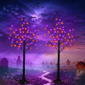 2 Pack 4 FT Lighted Black Halloween Tree Lights with 100 LED Orange Purple