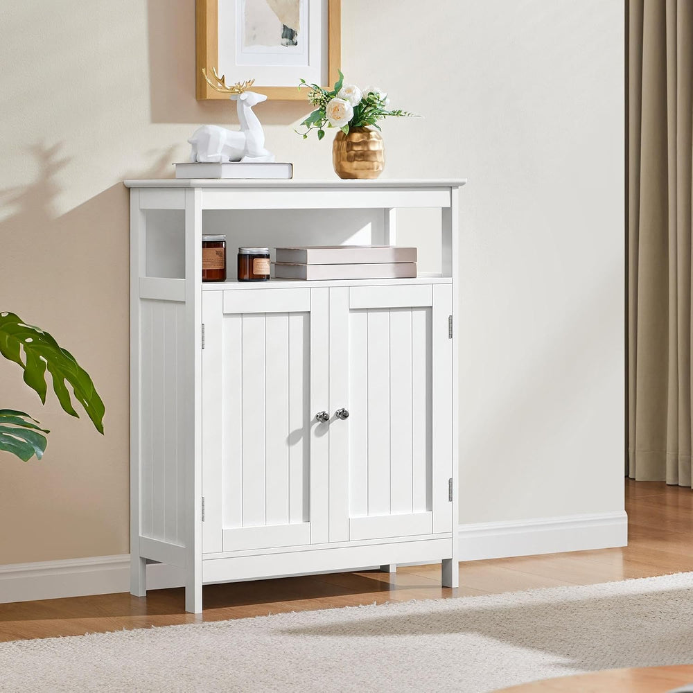 Yaheetech Small Bathroom Storage Cabinet with Double Beadboard Doors, White