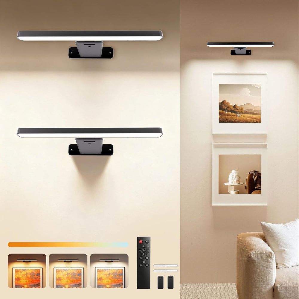 2 Pack 10000mAh Rechargeable Detachable Wall Picture Light, Black
