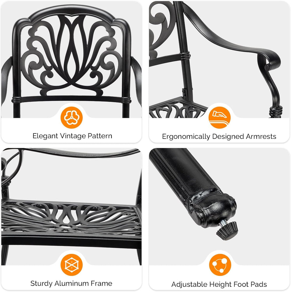Outvita 2 Piece Outdoor Bistro Dining Chair Set, All-Weather Cast Aluminum Di...