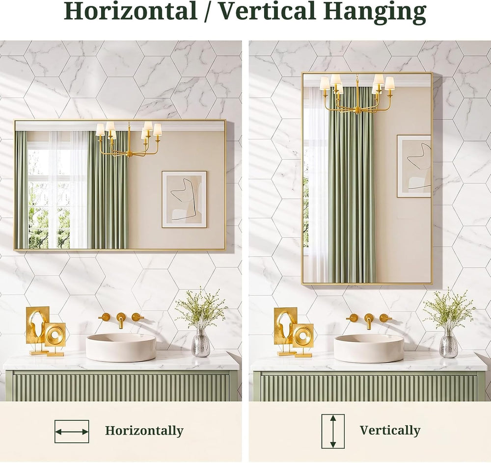 Bathroom Mirror 40x24 Inch, Gold Metal Framed Mirror for Wall