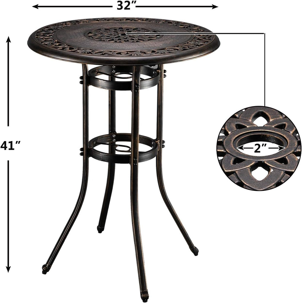 VINGLI 3 Piece Outdoor Patio Bar Set, Cast Aluminum Outdoor Swivel Bar Stools...