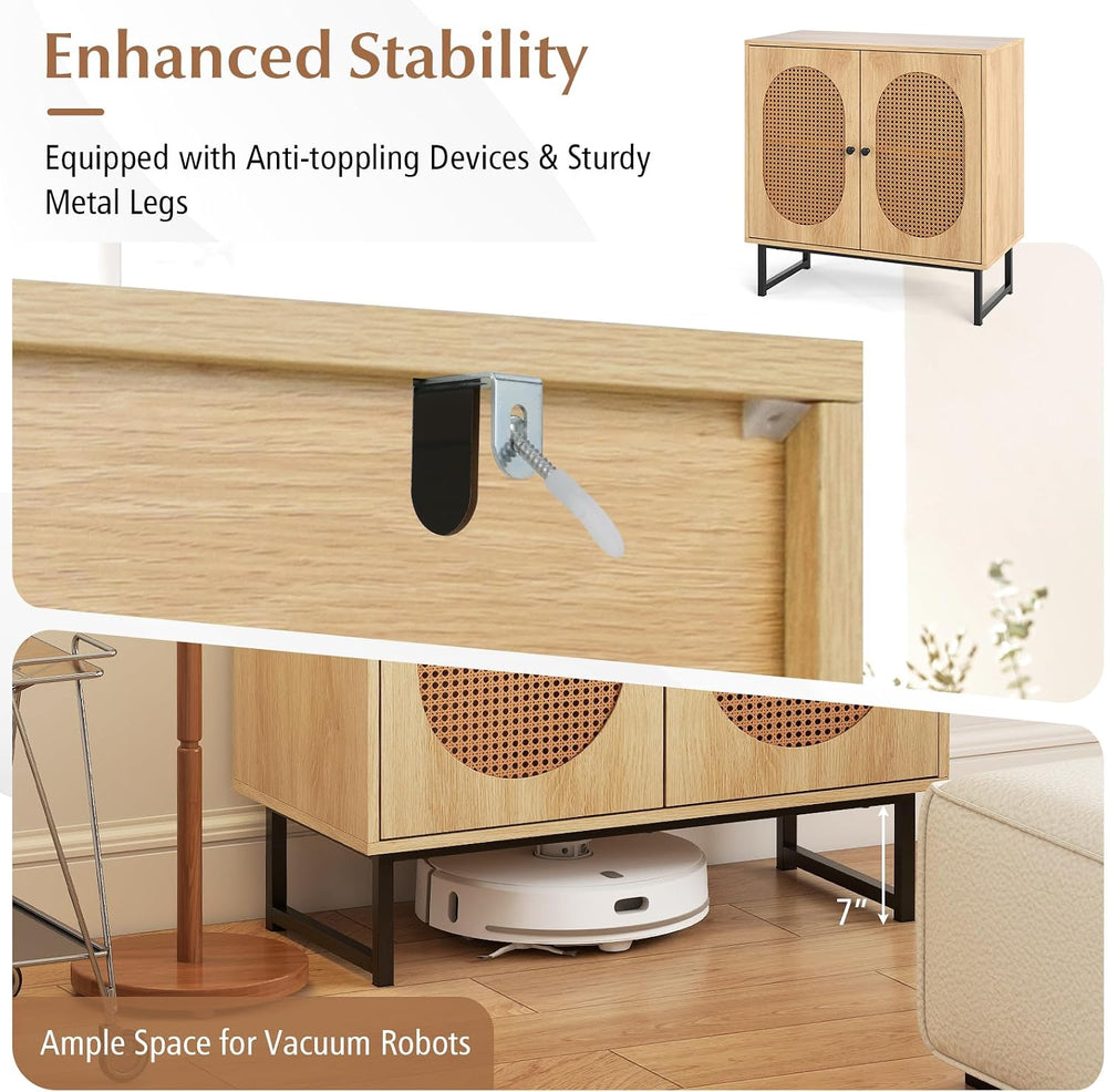 GIANTEX Boho Rattan Sideboard Buffet Cabinet with Storage, Natural