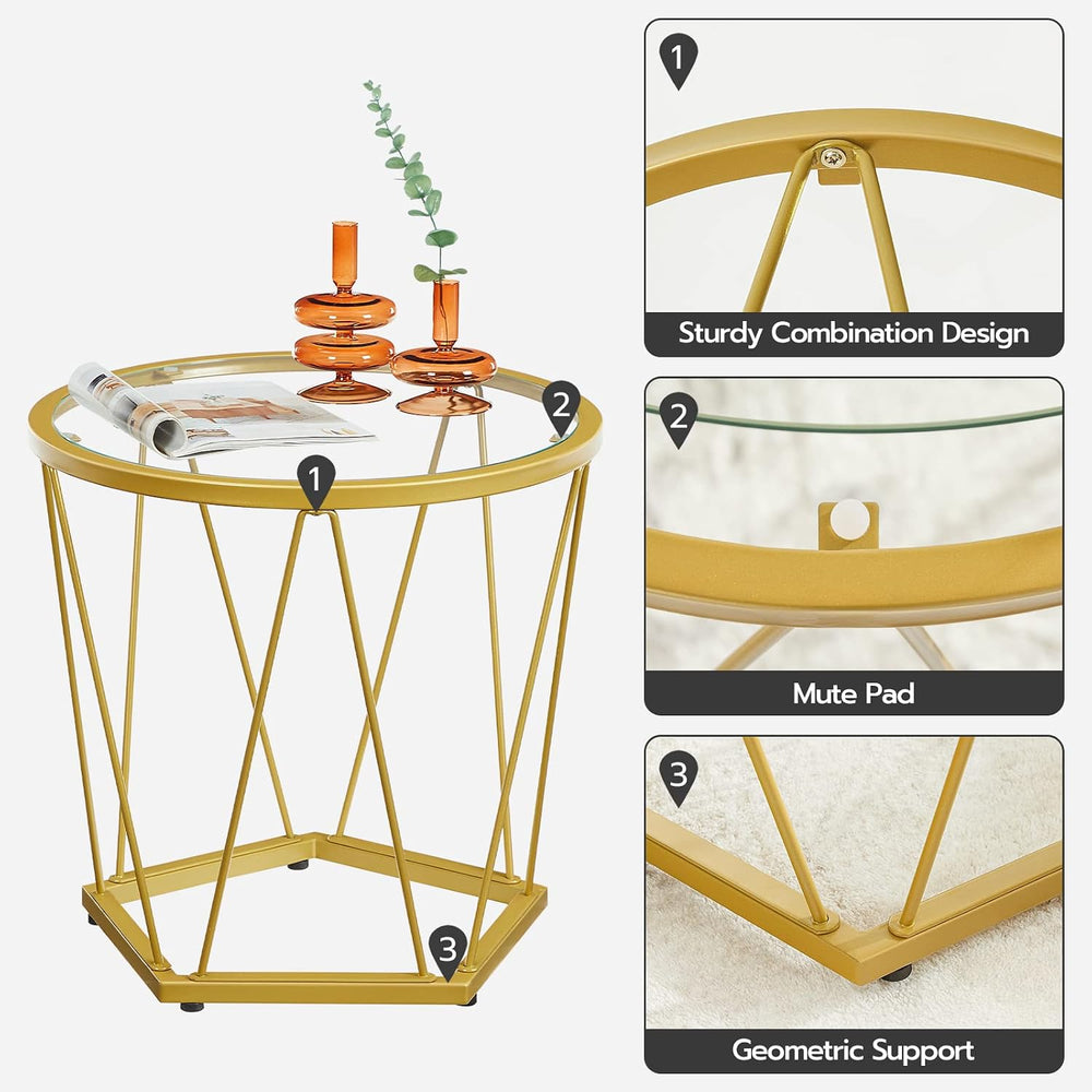 HOOBRO Small Round Coffee Table Set of 2, Modern Gold Side Tables