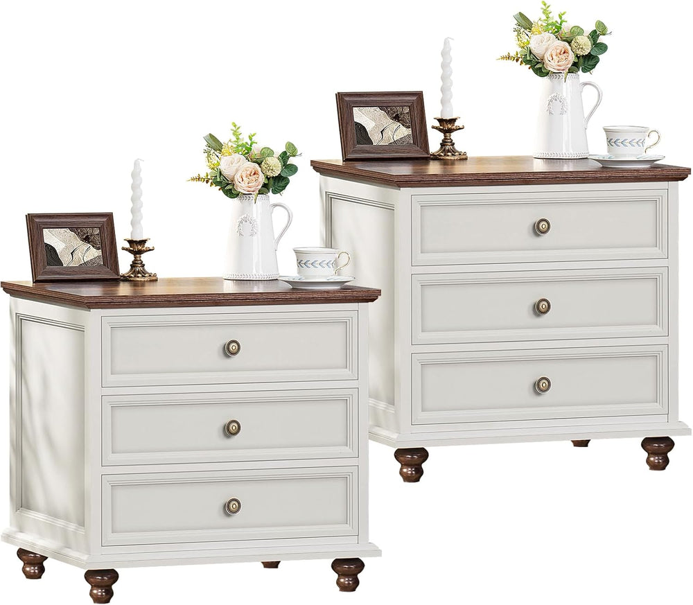 Joaxswe 24" Wide Farmhouse Night Stand Set of 2,Large End Table with 3 D...