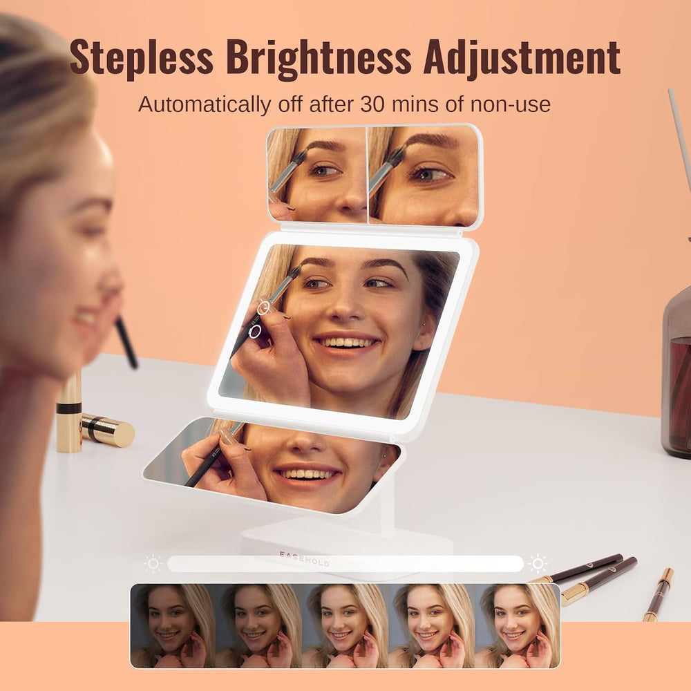 2000mAh Rechargeable Trifold Lighted Makeup Vanity Mirror with 64 Lights