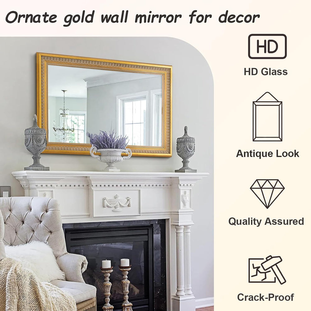Chende Vintage Gold Rectangular Wall Mirror, 41''x29'' for Li...