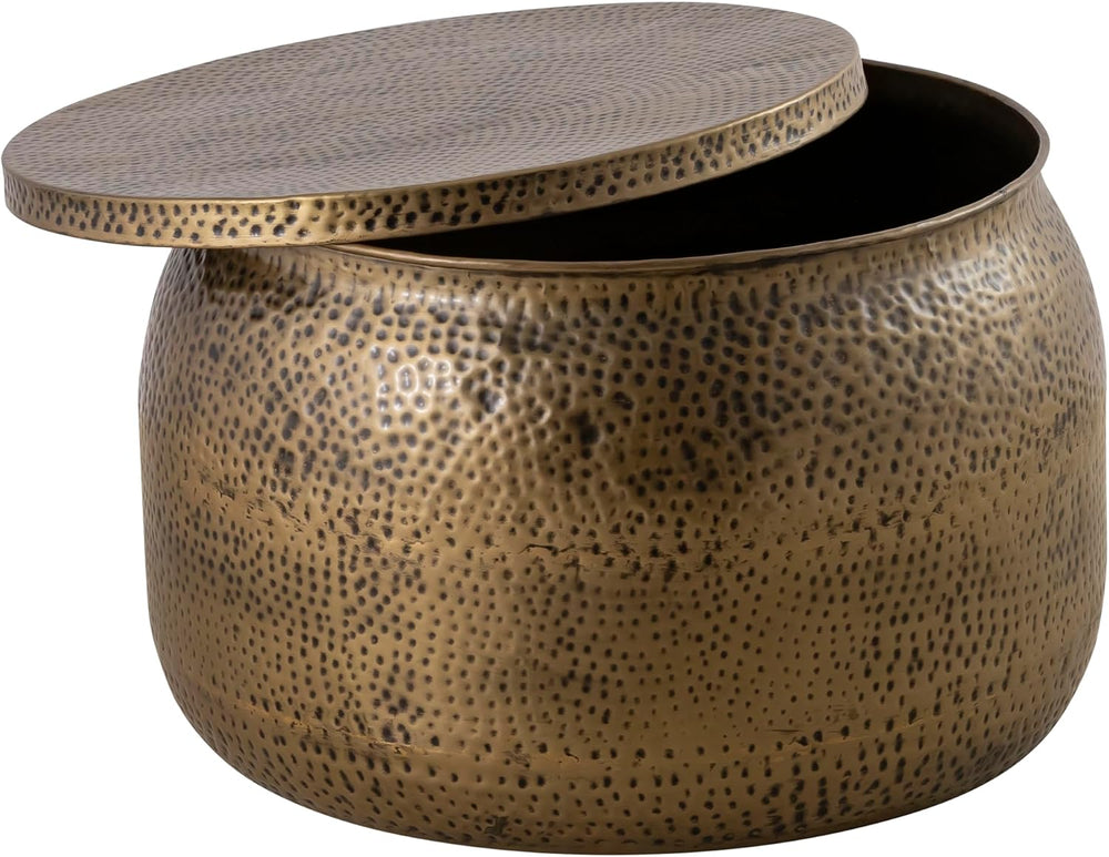 Albany Living Hammered Aluminum Drum Coffee Table with Storage, Brass