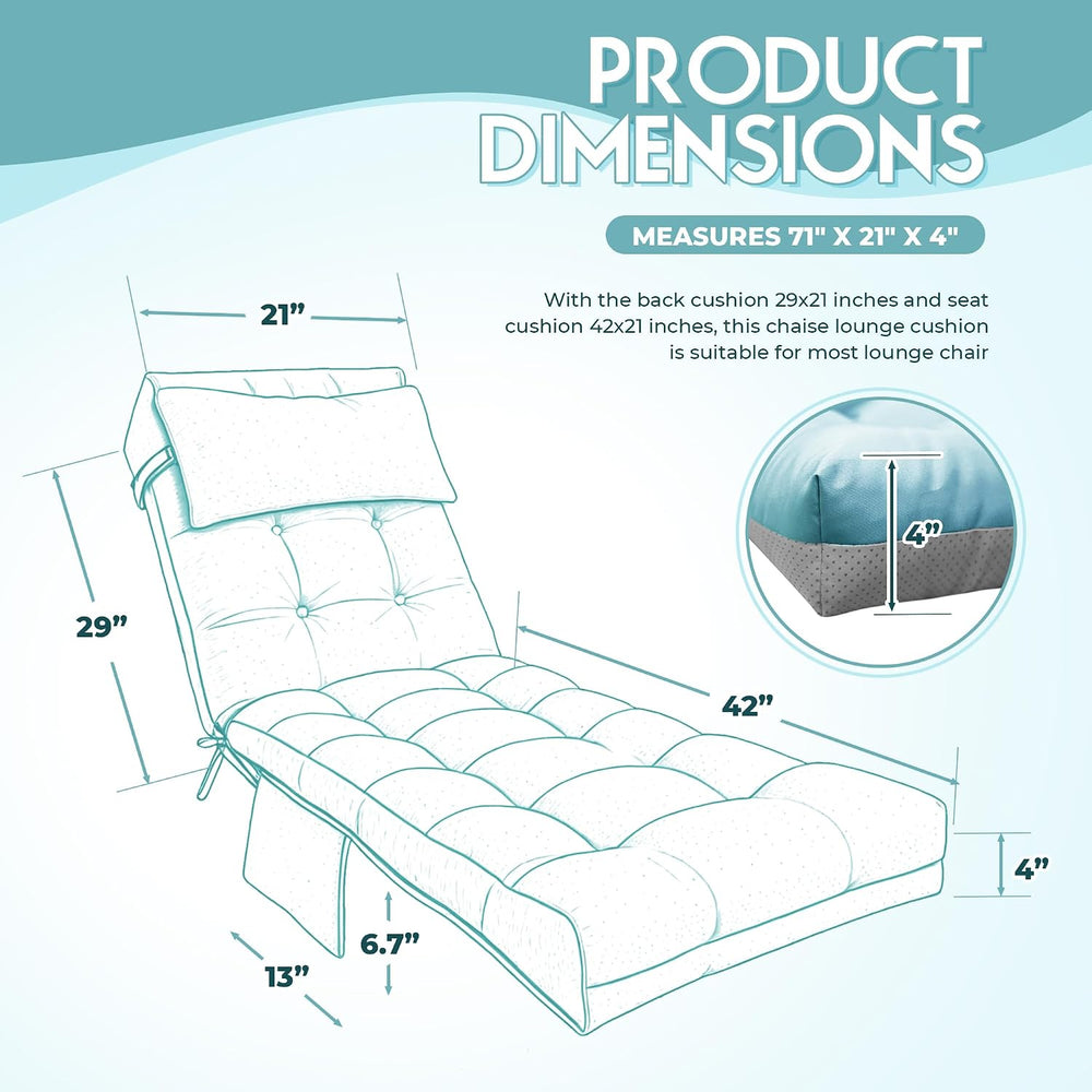 Outdoor Chaise Lounge Chair Cushion, Waterproof Outdoor Chair Cushions for Pa...