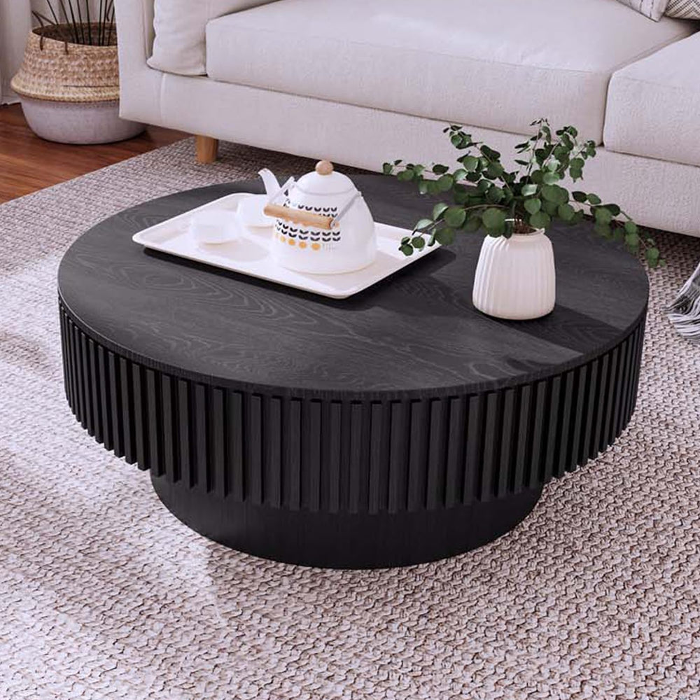 Round Coffee Table with Storage, Modern Wooden Coffee Table