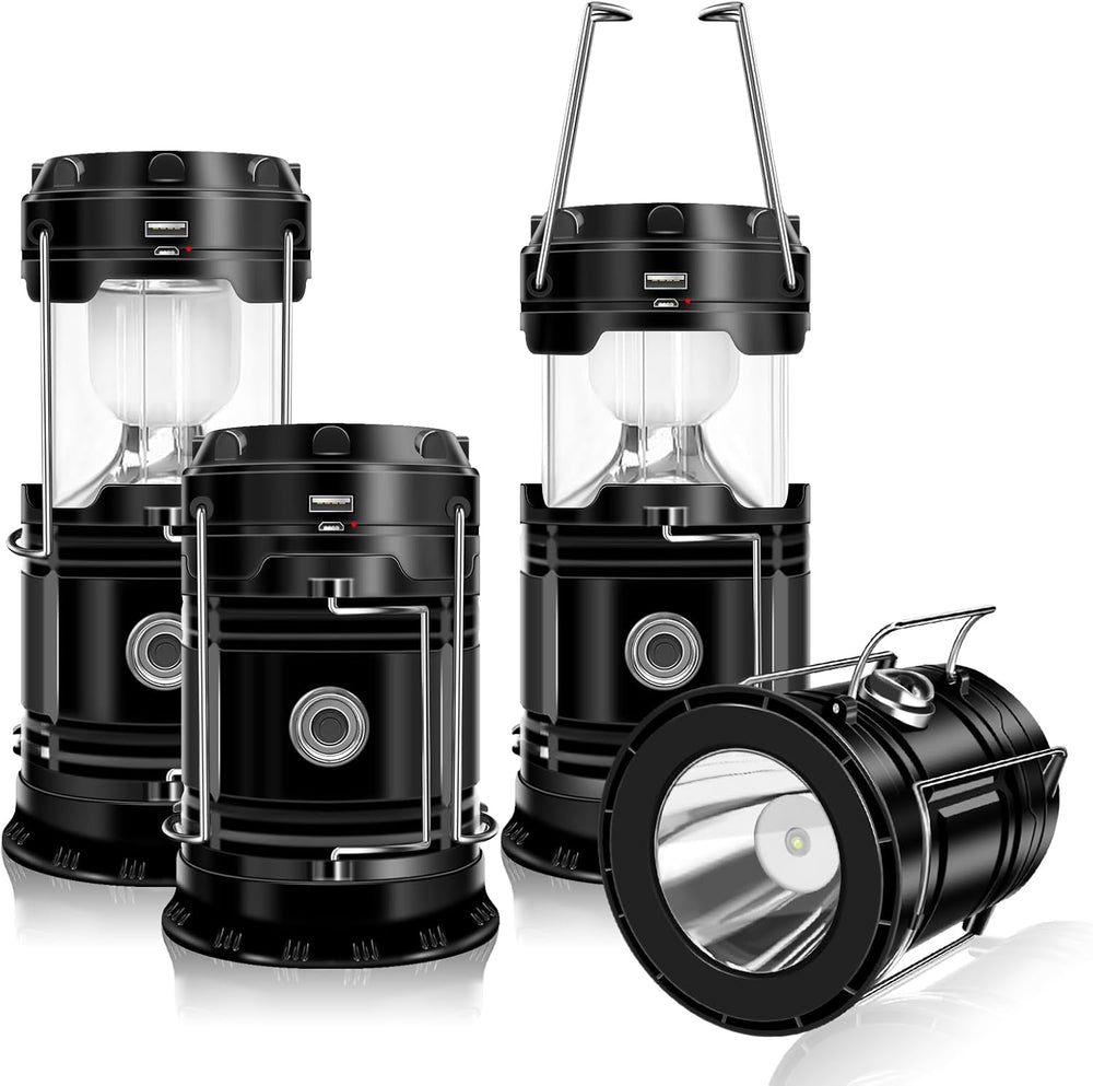 DIBMS 4-Pack Solar Camping Lantern, Collapsible Flashlight Emergency Lights