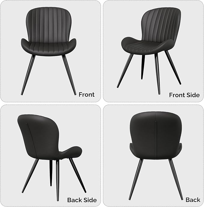 Nalupatio Dining Chairs Set of 2, Modern Dining Room Chairs Comfy Backrest Thick Upholstered Kitchen Chairs 19IN Height with Metal Legs Black