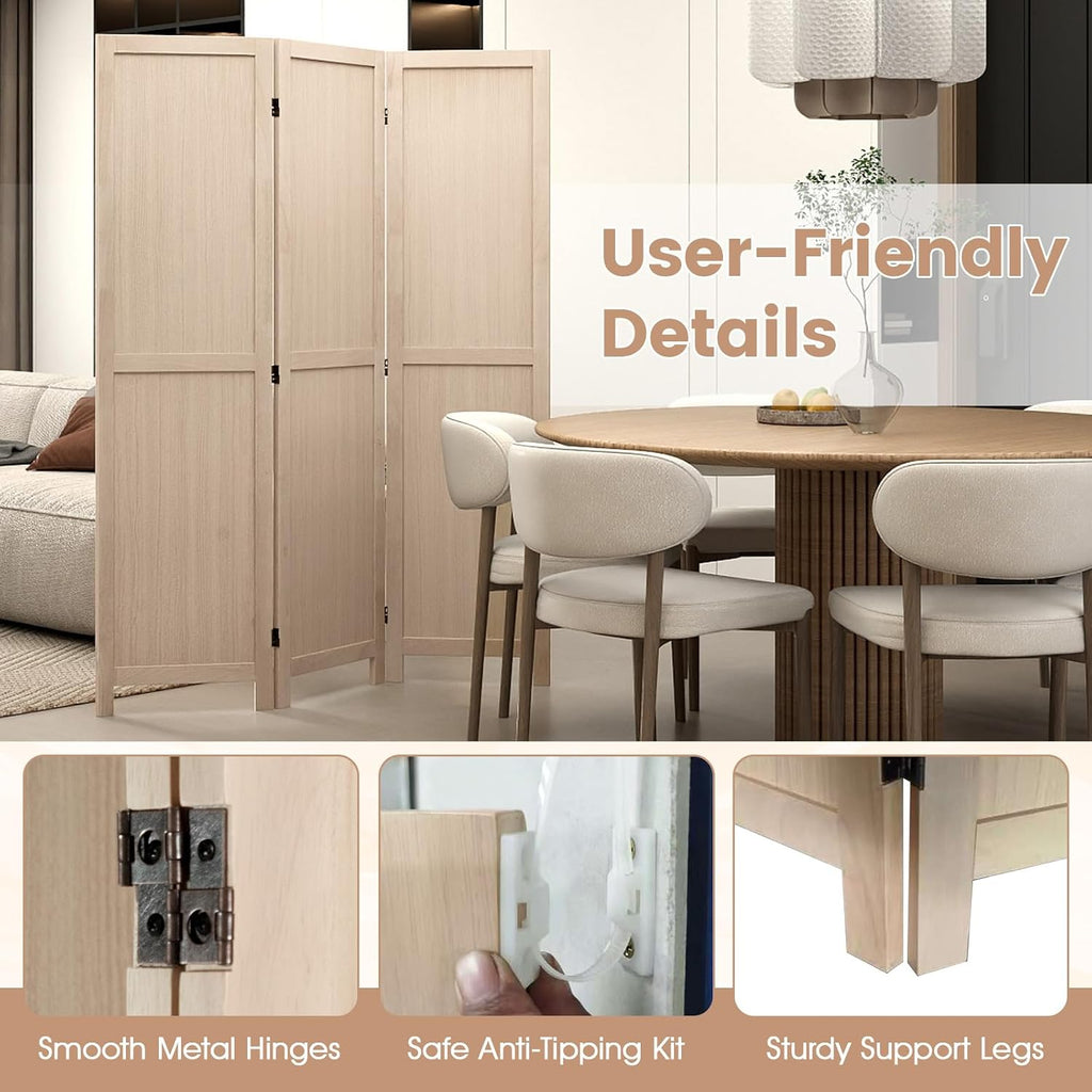 GIANTEX 3 Panel Folding Wooden Room Divider 67" Tall, No Assembly