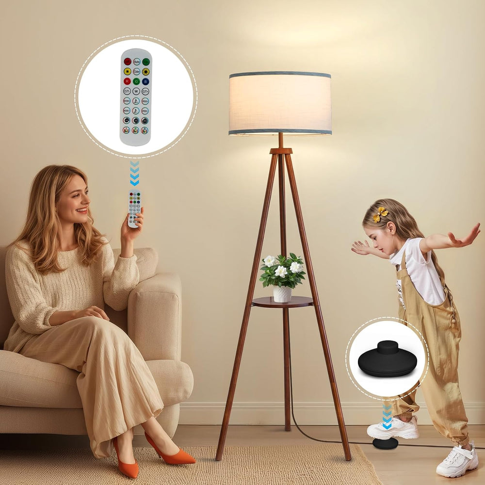 EOEYYOYB Floor Lamps for Living Room, Modern Standing Lamp with Shelf, 3 Colo...