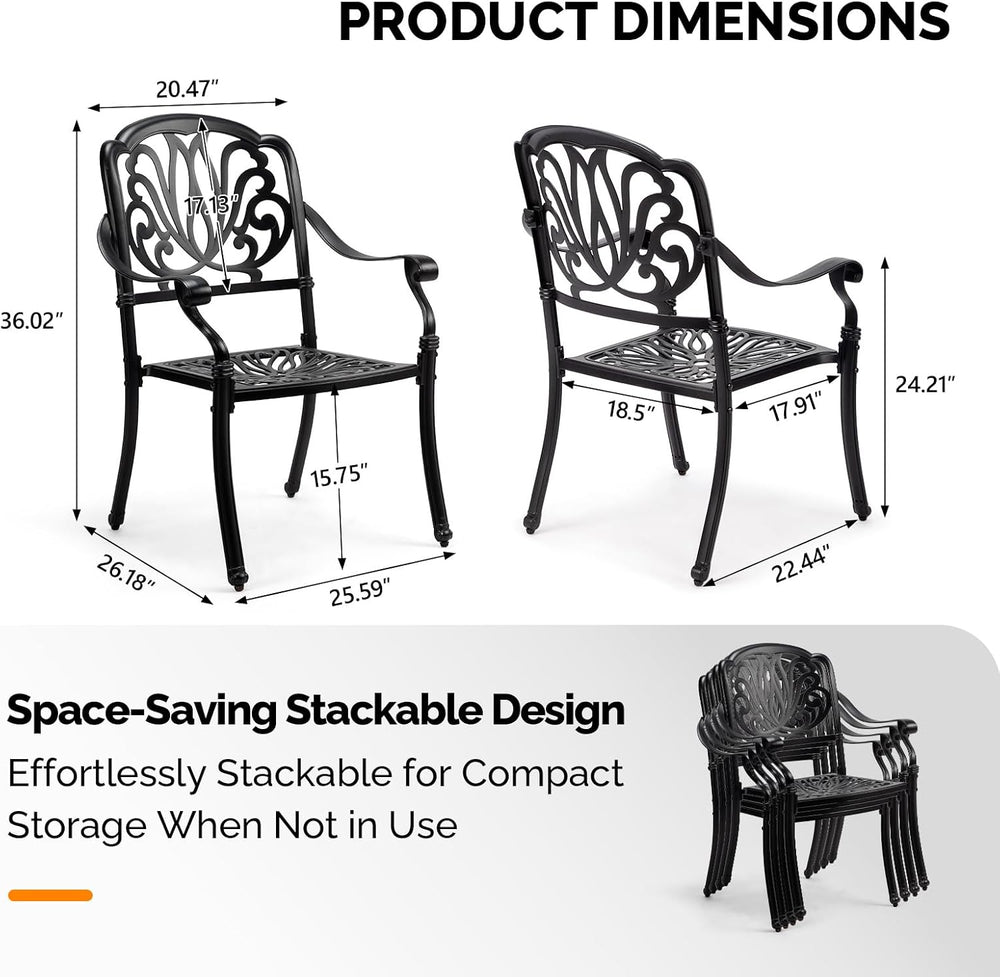Outvita 2 Piece Outdoor Bistro Dining Chair Set, All-Weather Cast Aluminum Di...