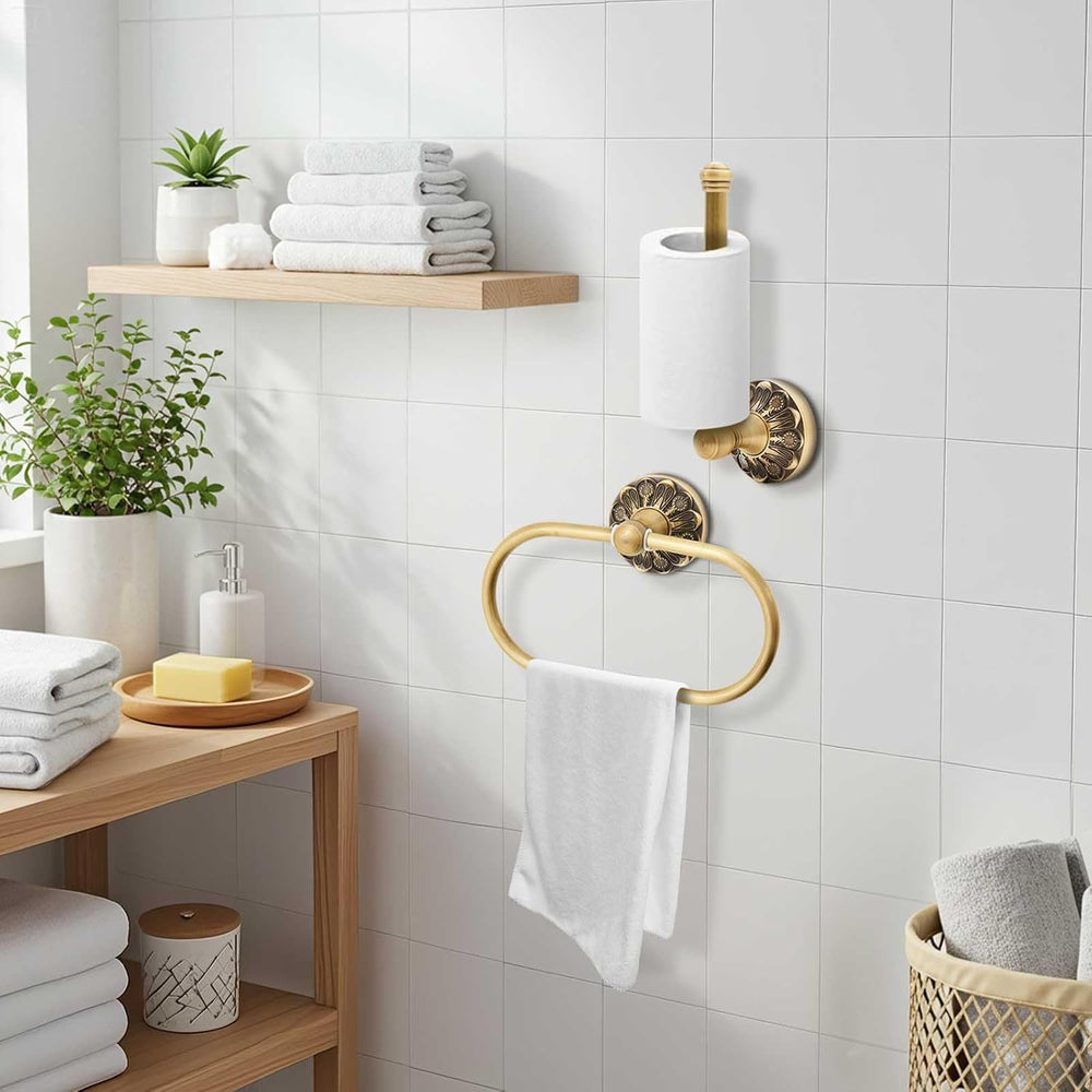 2 Pcs Toilet Paper Holder Towel Ring, Brass, Rectangle