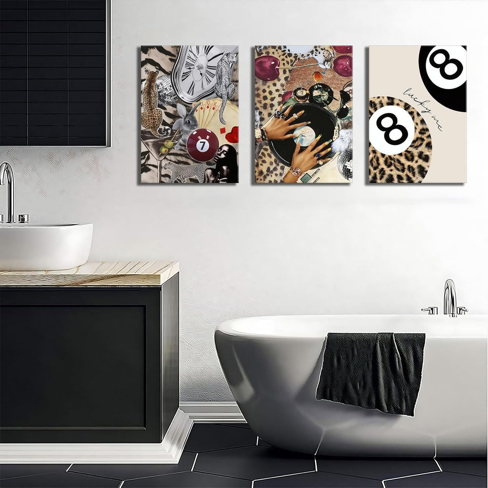 Trendy Leopard Wall Art Set of 3 Cheetah Canvas Aesthetic Wall Decor Funky Bl...