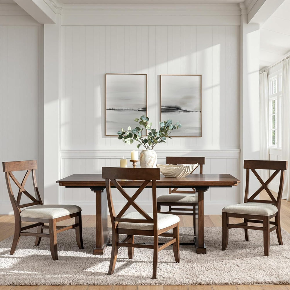 Farmhouse Upholstered Dining Chairs Set of 4, Walnut